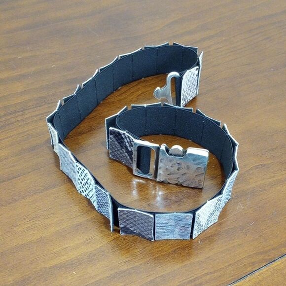 Suzi Roher Pieced Leather Snake Skin Elastic Belt, Vintage! main image 5